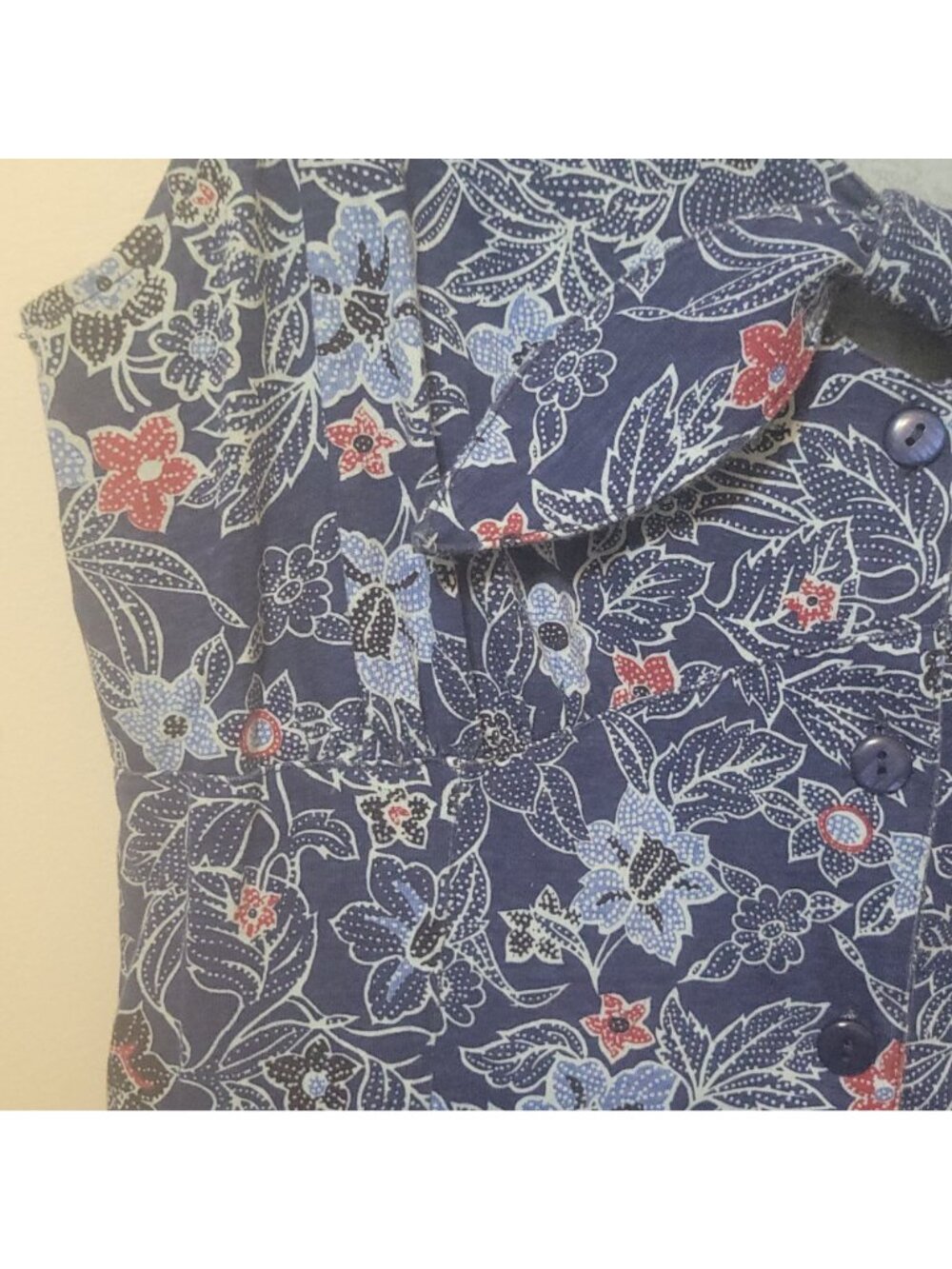 Vtg 90s Justin Allen Blue Red Floral Sleeveless Romper Bow Buttons Size M Cotton - Picture 11 of 15